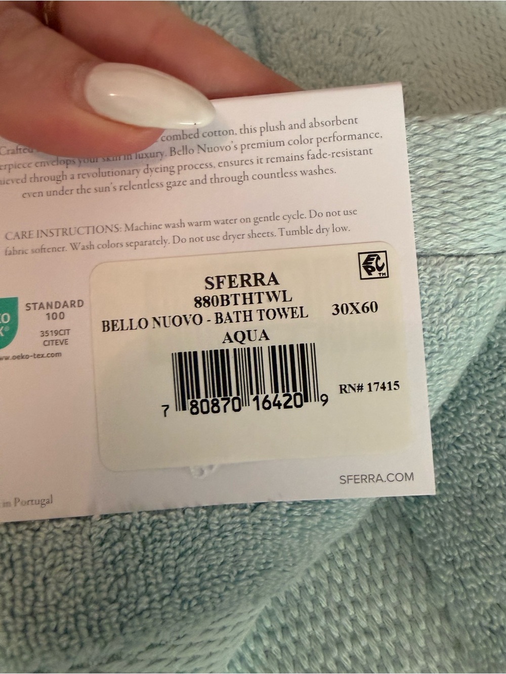 New Sferra Bello Nuovo Luxury Towel Set – Aqua – 6 Pieces - Picture 4 of 4